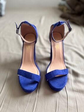 So Me Royal Blue Suede Ankle-Strap Heels